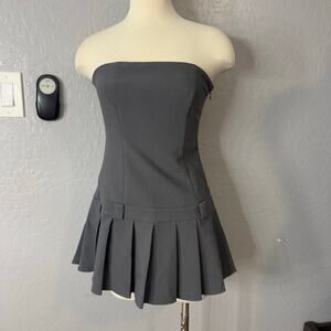 EDIKTED Pleated Drop Waist Mini Dress, Dark Gray, M